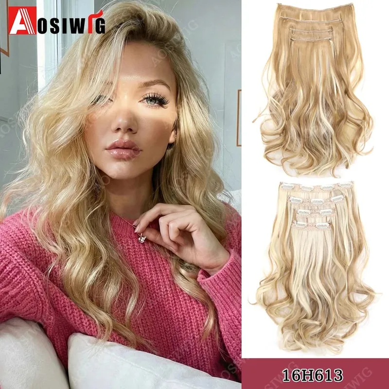 Synthetic 11 Clips Clips in Hair Extensions Long Curly Hairstyle Black Blonde Hairpieces Heat Resistant False Hair Daily Use