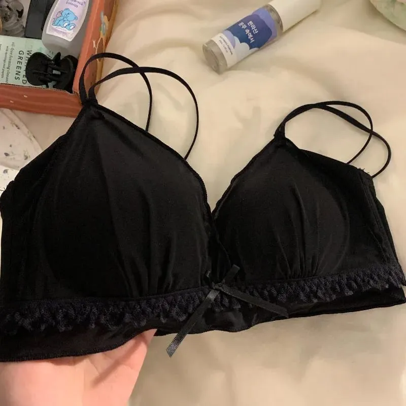 Women's French Ruffle Bralette Set | Wirefree Push Up with Silk Touch Thin Cups for Small Chest | Sweet & Trendy MOYISU Bra S-XL