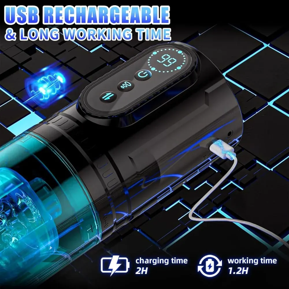 Men Electric Telescopic Sucking Masturbator Rotating Blowjob Masturbation Cup LCD Display Pocket Pussy Penis Pumps Adult Sex Toy