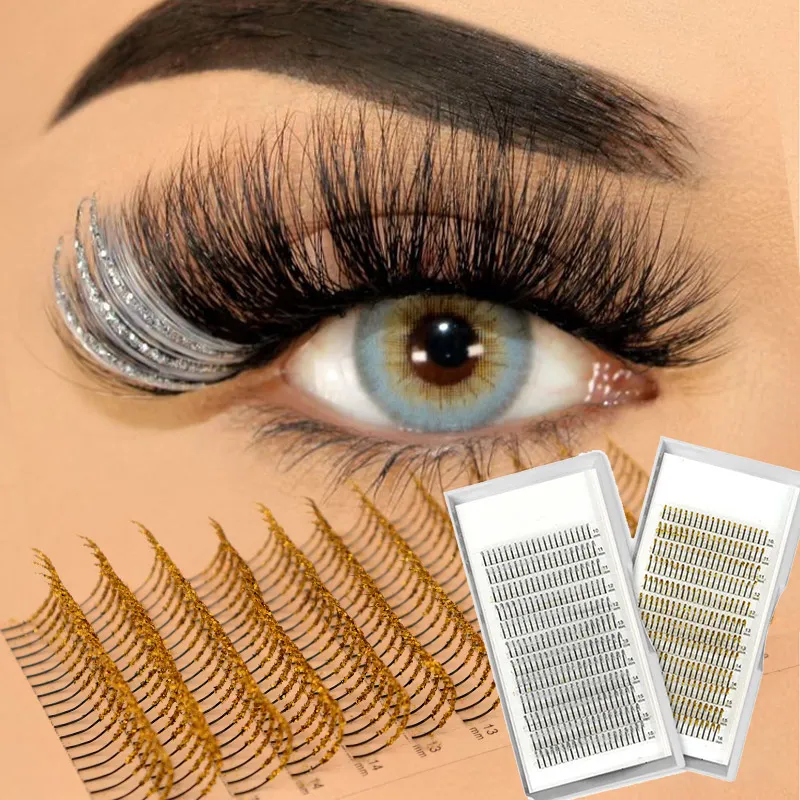 Golden Silver Fashion Glitter Eyelash Extensions Mix Length Individual Eyelash Extension False Eyelashes Glitter Silver