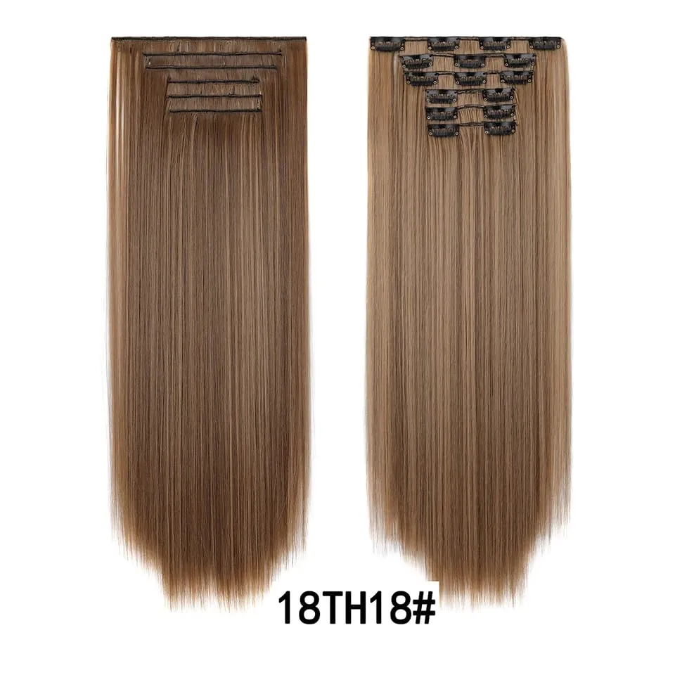 24Inch Clip in Hair Extensions Invisible Synthetic Extension 6PCS Long Straight Heat Resistant Clips on Hairpieces for Women