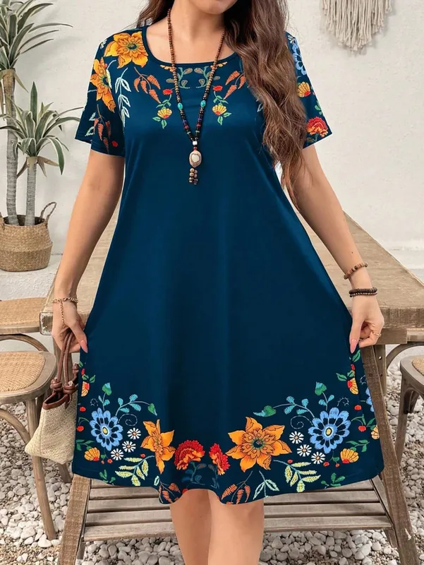 Summer Casual Floral Print Women's Dress Fashion Short Sleeve Mini Dress Beach Vacation Dress Y2k Ladies Clothes Dresses Clothes
