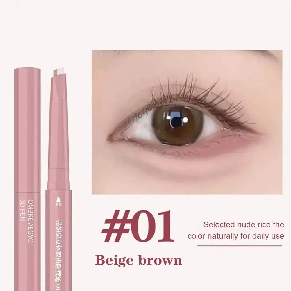 2 In 1 Double Ended Lying Silkworm Pen Two-tone Natural Under Eye Highlighter & Shadow Stick For Korean Makeup