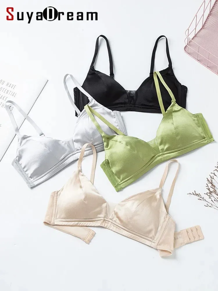 SuyaDream Women Silk Bra Set 93%Silk 7%Spandex Thin Mold Cup Wire Free Underwears 2023 Comfortable Intimates Silver Pink — image 1