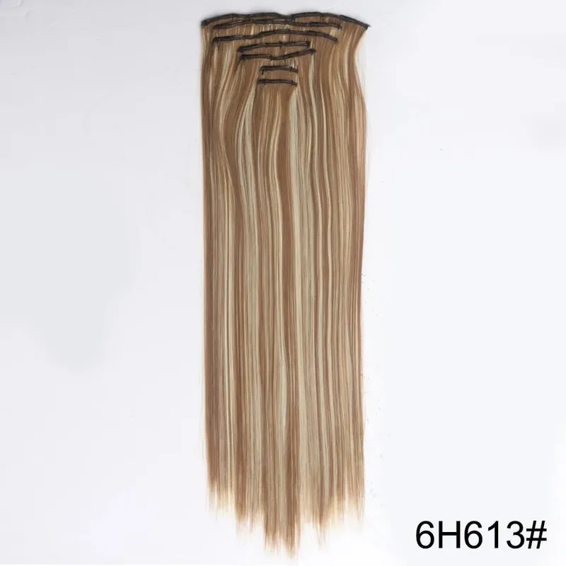 Extensions capillaires synthétiques longues et lisses à 16 clips, postiches blondes naturelles résistantes à la chaleur, 7 pièces/ensemble, pour femmes