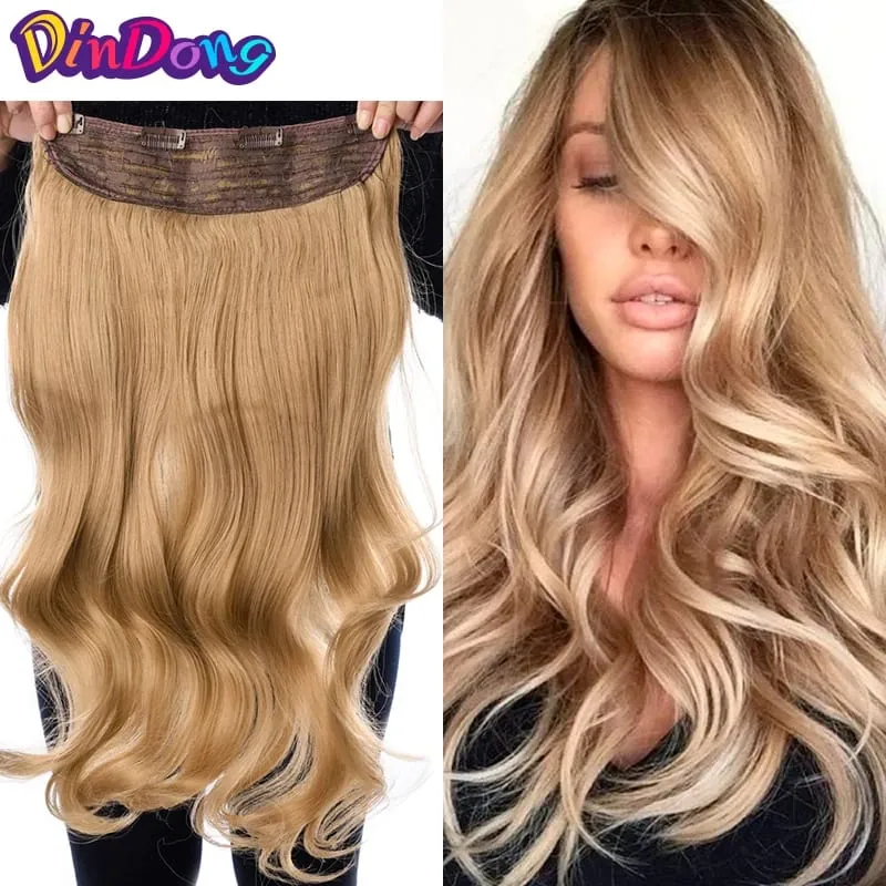 Clip sintetica DinDong nelle estensioni dei capelli ondulati 24 pollici 190G Capelli resistenti al calore premium 613# Biondo Marrone 19 colori disponibili