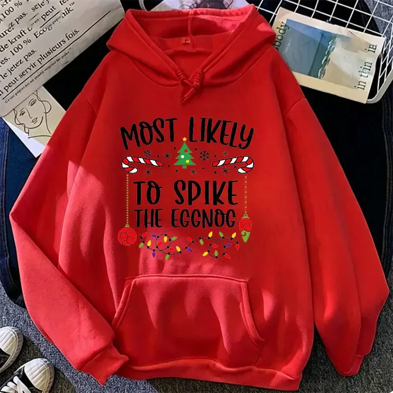 Most Likely To Christmas Family Hoodies Funny Slogan Group Sweatshirts Xmas Gingerbread Man Print Hooded Hoody Holiday Party Top