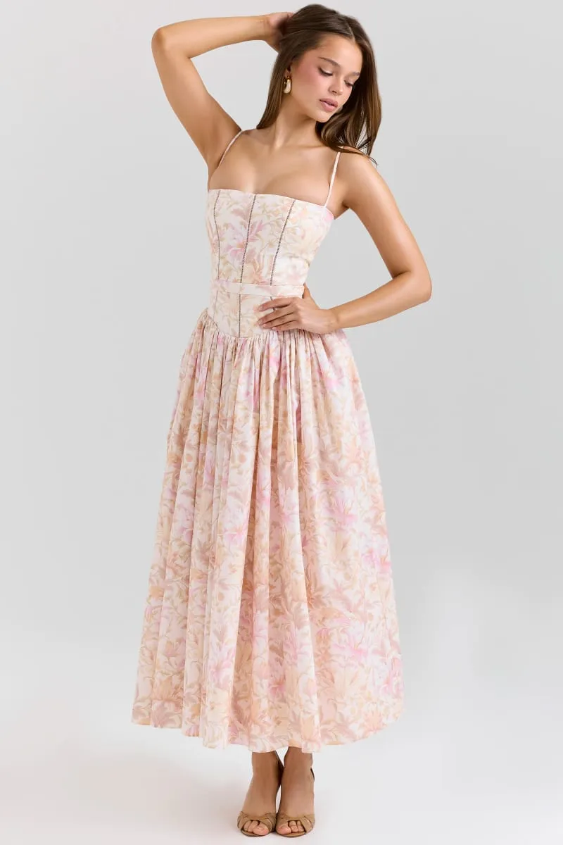 Suninbox Summer Print Strappy Long Dress A-line Casual Beach Vacation Dress for Women