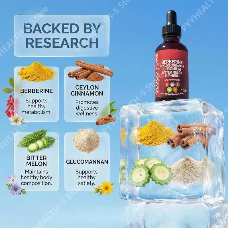 Berberine with Ceylon Cinnamon Supplement Liquid Drops + Bitter Melon Extract Glucomannan Gymnema Chromium Turmeric 60ml