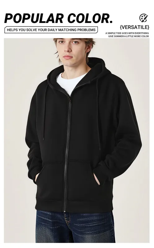 Customized Pattern Logo Diy Men Zipper Hoody Loose Pocket Long Sleeve Fashion Fleece Hoodies Retro Unisex Autumn Clothing