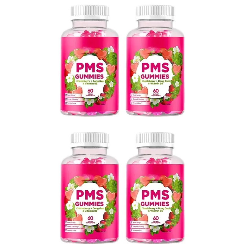 PMS Support Gummies with Chasteberry Vitex Dong Quai Vitamin B6 & Lemon Balm for Women's Monthly Wellness & Mood 60 Gummies