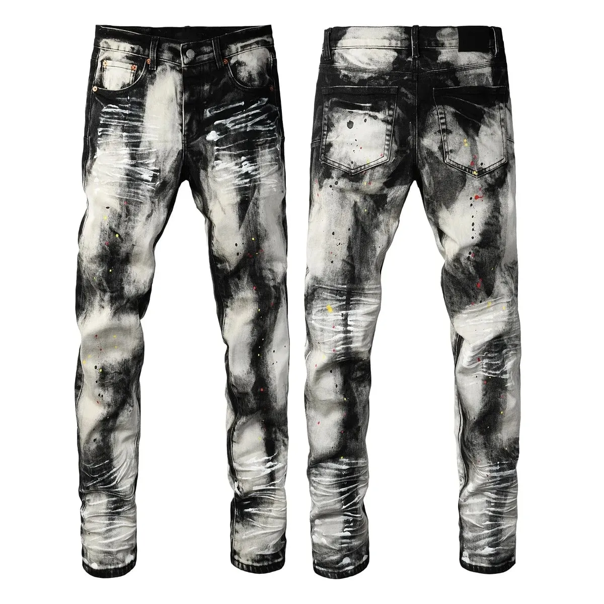 Men Jeans Fashion Americans High street Retro wash multiple styles graffiti print Low Rise Hole Patch Elastic Skinny Jeans pants