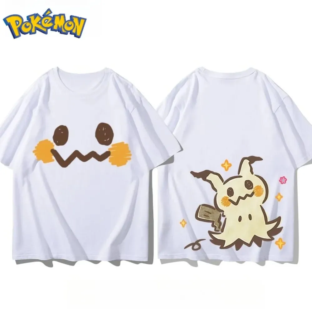 Nieuwe Pokémon Mimikyu voor- en achterkant bedrukt T-shirt voor heren en dames zomer nieuwe losse casual veelzijdige top met korte mouwen