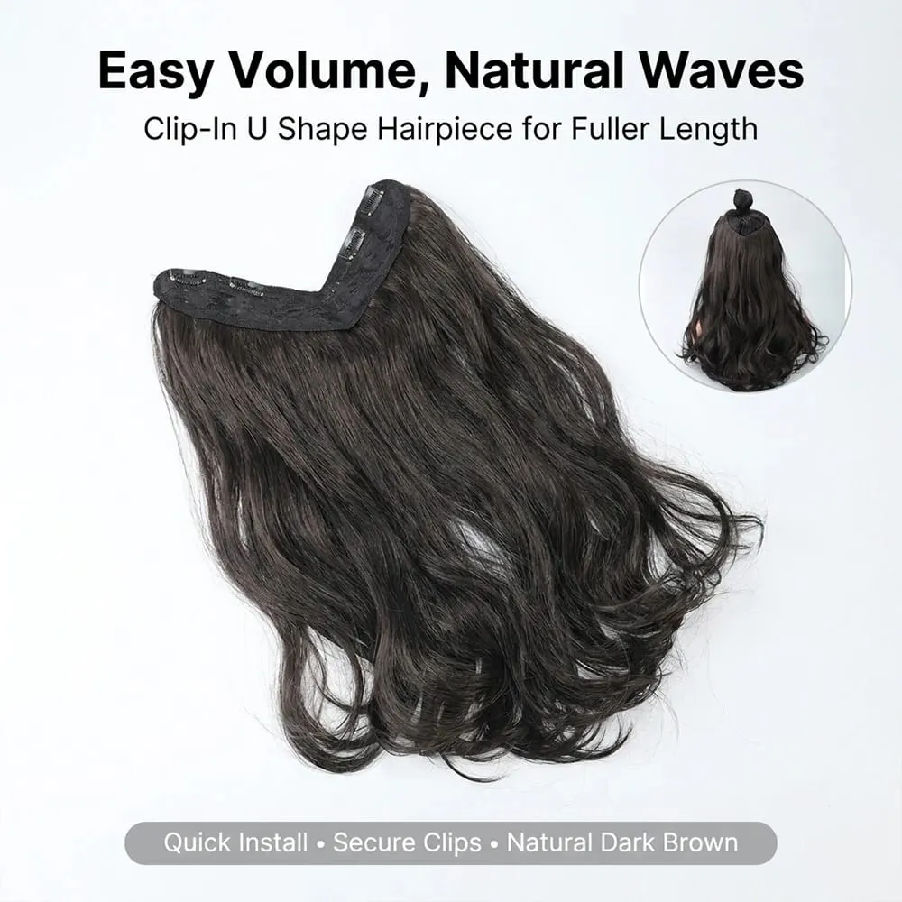 20/24Inch Synthetic Long Culry Hair Extension V-shaped One Piece Fluffy Invisible Hair Black Brown Hairpiece for Women
