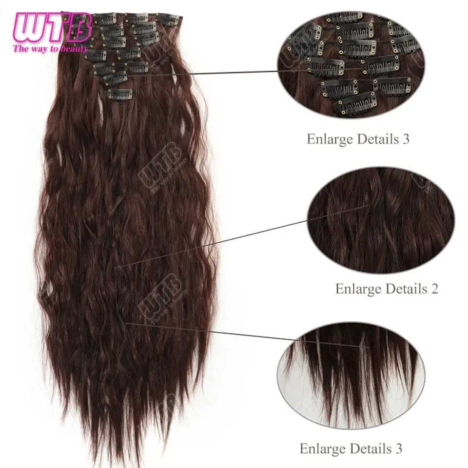 Synthetic 16 Clips in Hair Extensions Long Wavy Hairstyle Blonde Black Hairpieces Heat Resistant False Hair Daily Use