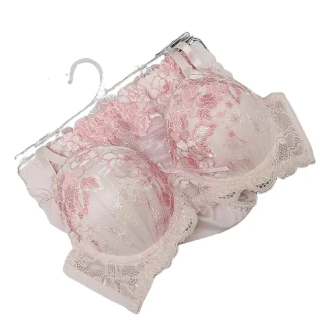 Sexy lace girls bra set gathered up support not run cup underwear women push up skin-friendly lingerie panties suit