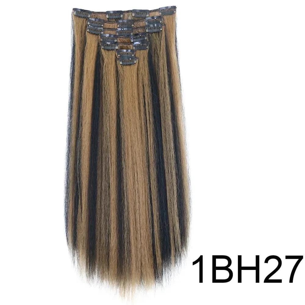 14-22icnh Synthetic Yaki Straight Clip In Hair Extensions For Women Black 7Pcs/Set Synthetic Extensions Hairpiece