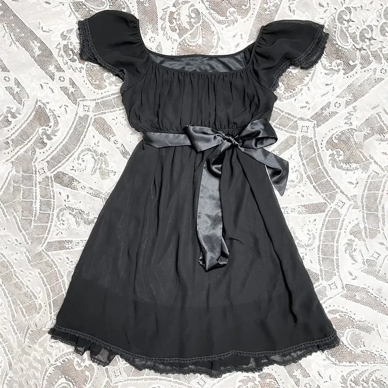Women Grim Dress Gothica Classic Harajuku Aesthetic Frock Tide Fashion Y2K Clothing Vintage Chic Korean Slim Short-sleeve dress