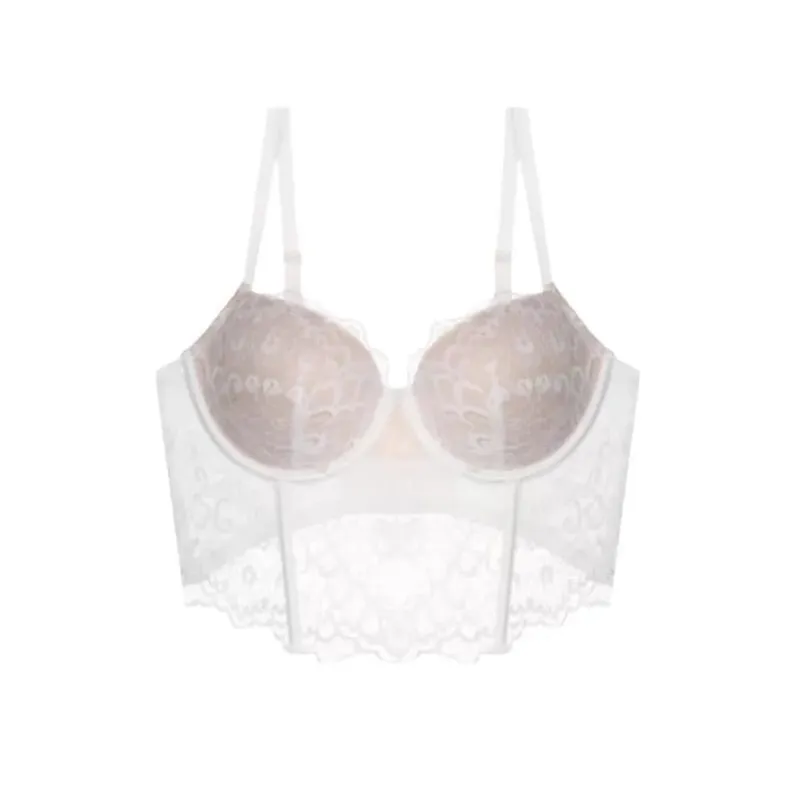 Sexy Women French Lace Fishbone Bra Soft Underwire 3/4 Cup Push Up Anti Sag Side Breast Shaper Comfort Daily Lingerie