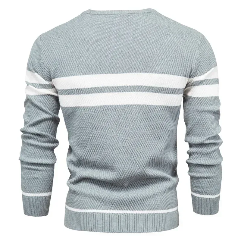 Embroidered Mens Boys Winter Stripe Sweater Thick Warm Pullovers Men's O-neck Basic Casual Slim Comfortable Sweaters