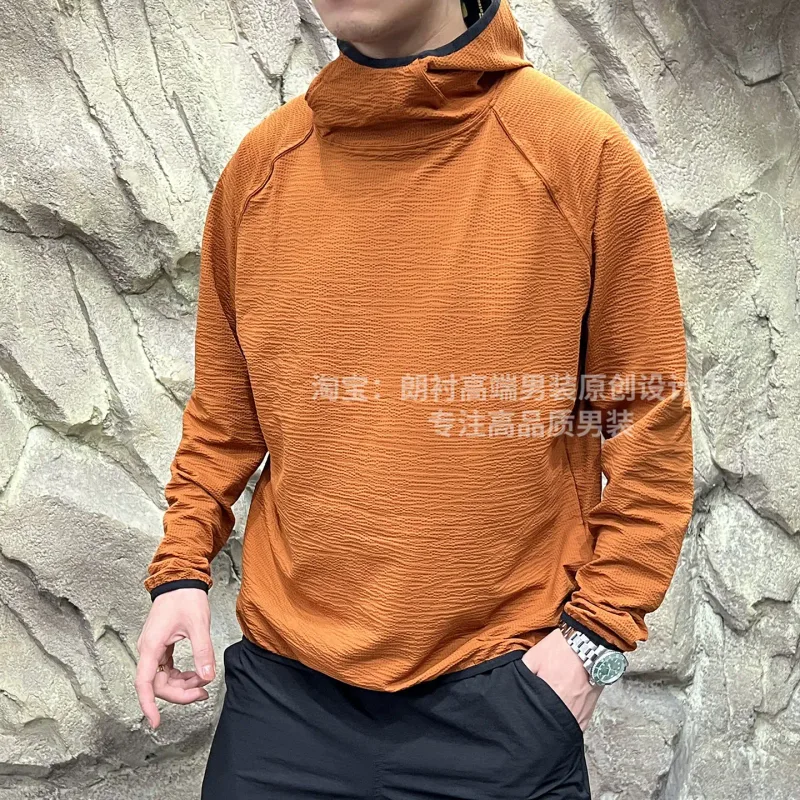 Lightweight seersucker texture outdoor thin quick-drying fabric couple loose sports hooded sweater
