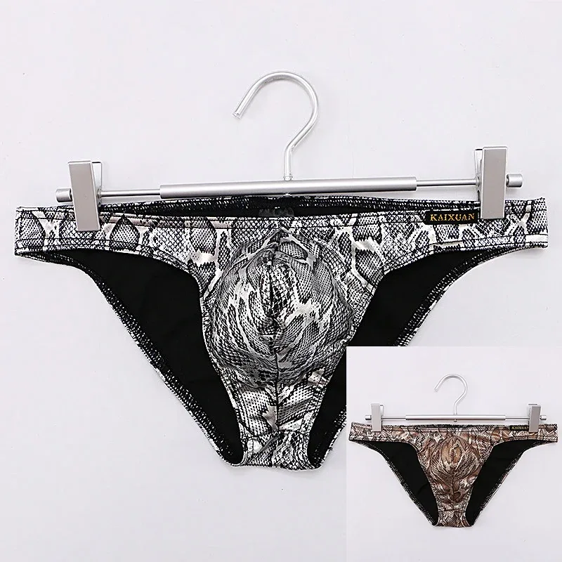 Mens Snake Skin Patterned Briefs with Sexy Bulge Pouch Bikini Underwear Comfortable Underpants by WANGJIANG Brand
