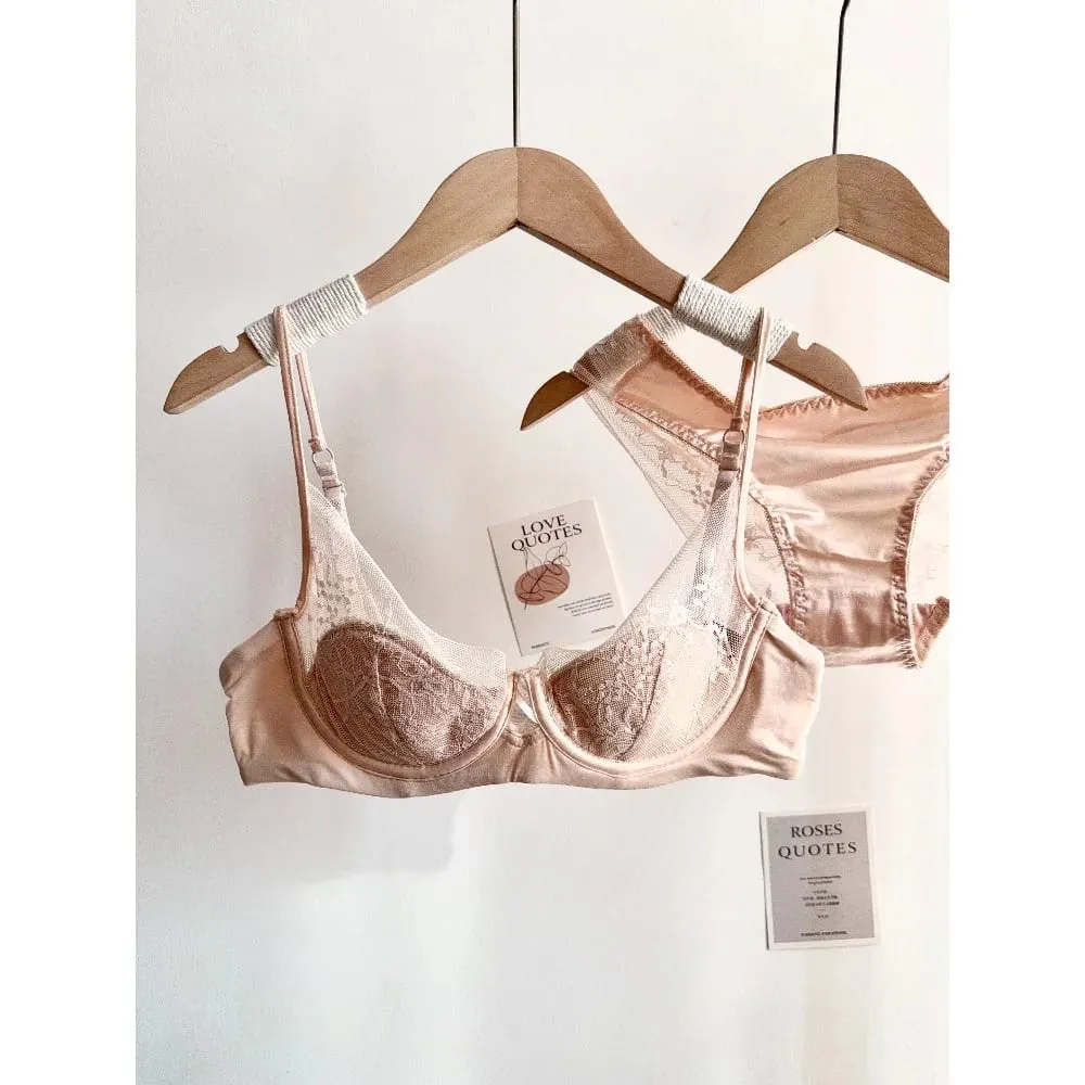 Women Lace Bra Panty Set Soft Underwire Thin Cup Push‑Up Support Intimates Lingerie Suit For Small Bust 32‑38 Fashion Underwear