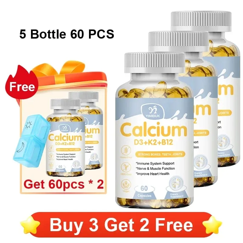 Premium Calcium D3 K2 B12 Capsules Supports Bones & Teeth Calcium Absorption Nerve Health Muscle Function & Vitality