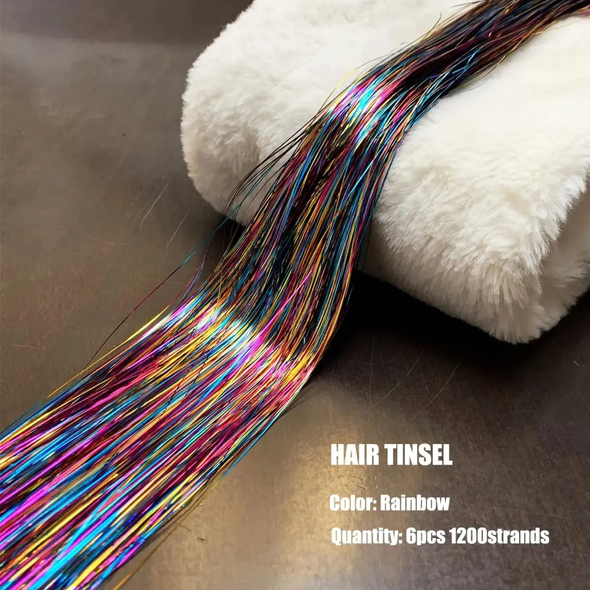Hair Tinsel Kit 6 Pcs 2000 Strands Silver Tinsel Hair Extensions Fairy Hair Tinsel Heat Resistant Sparkly Shiny Synthetic Hair