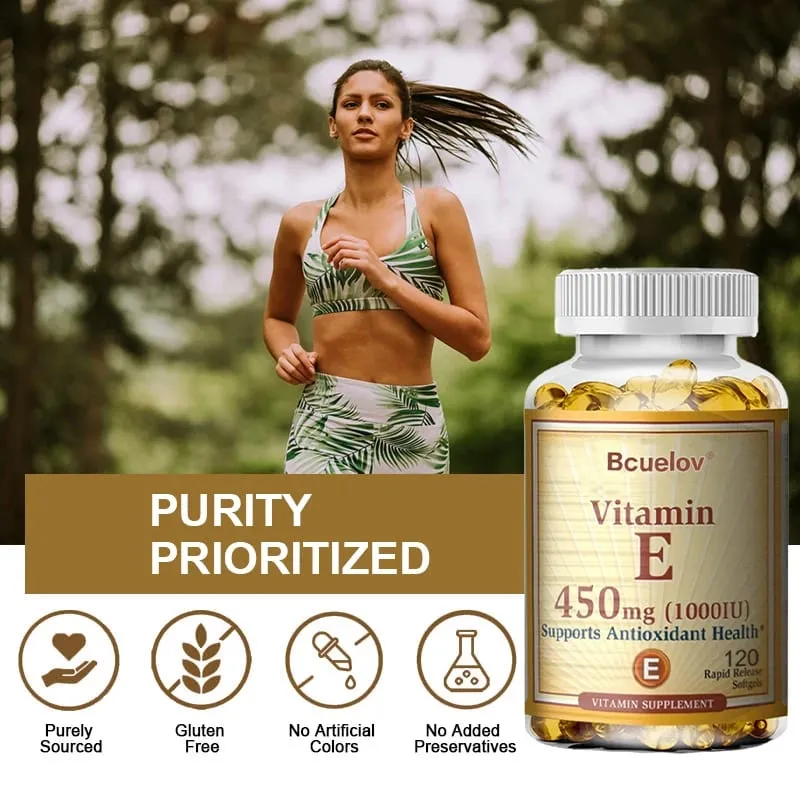 Bcuelov Vitamin E 1000 IE 450mg - til hudhår cirkulationssundhed immunsystemstøtte - antioxidanttilskud — image 6