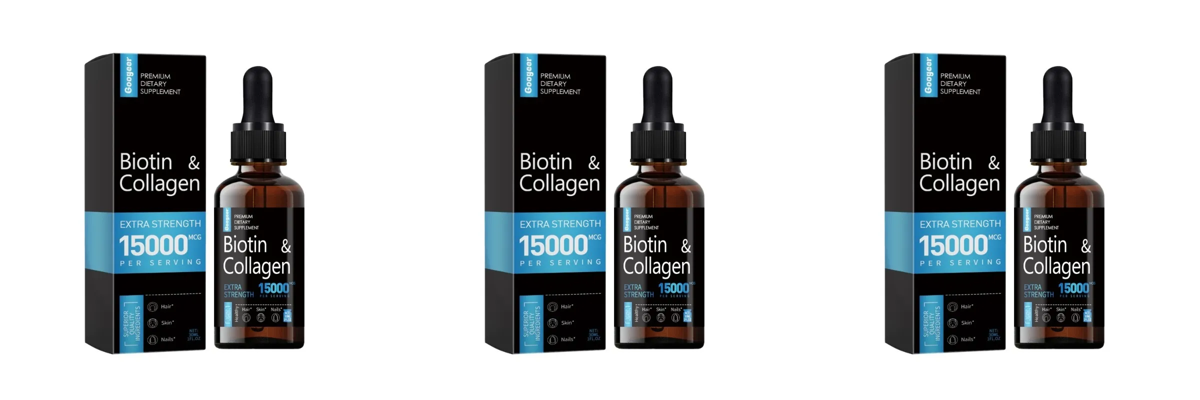 Googeer Biotin Collagen Drops 15000 Mcg Per Serving 30ml 1 Fl Oz Bottle with Ginseng and Licorice Extracts Supports Hair Care