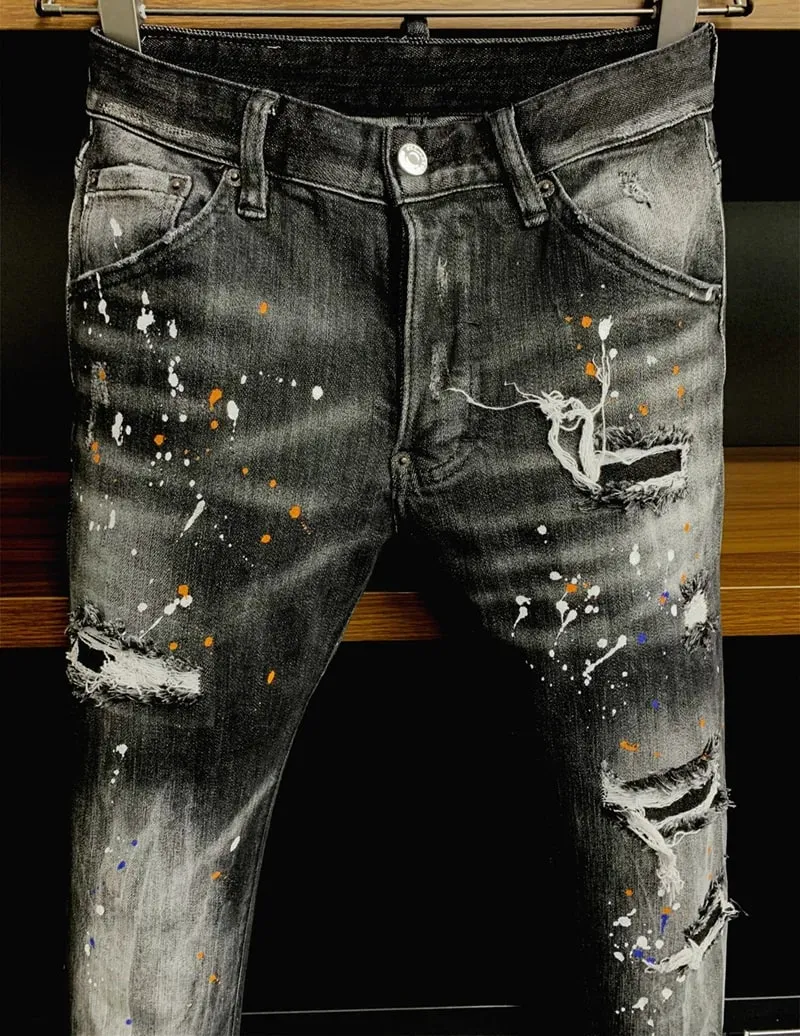 new design style Men Jeans Coolguy Long Pants Straight Multiple Pockets Hole SLIM top quality black D2 jeans pant 9902