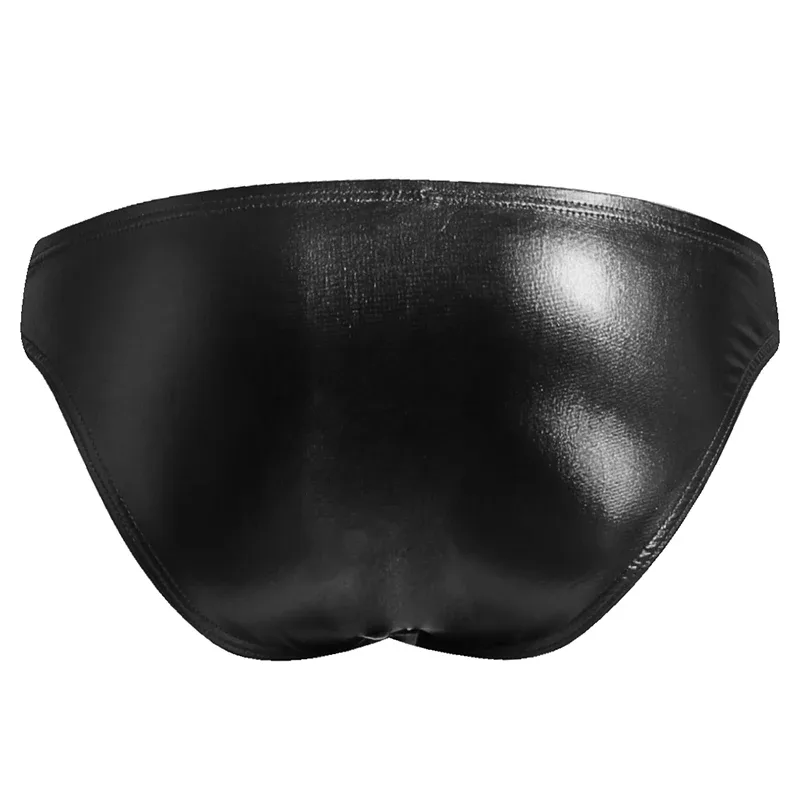 Men's Fashion Low Waist Imitation Leather Briefs with U Convex Pouch Sexy Underwear Lingerie 3PCS/2PCS/1PC Set