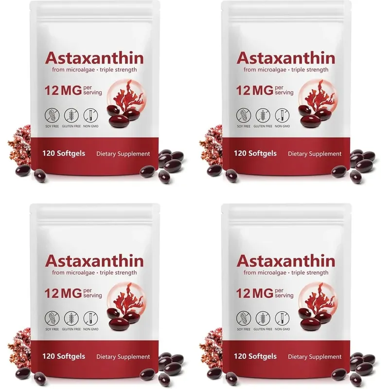Astaxanthin Softgels 12 Mg From Microalgae Triple Strength Antioxidant Support for Skin Aging Eye Health 120 Softgels