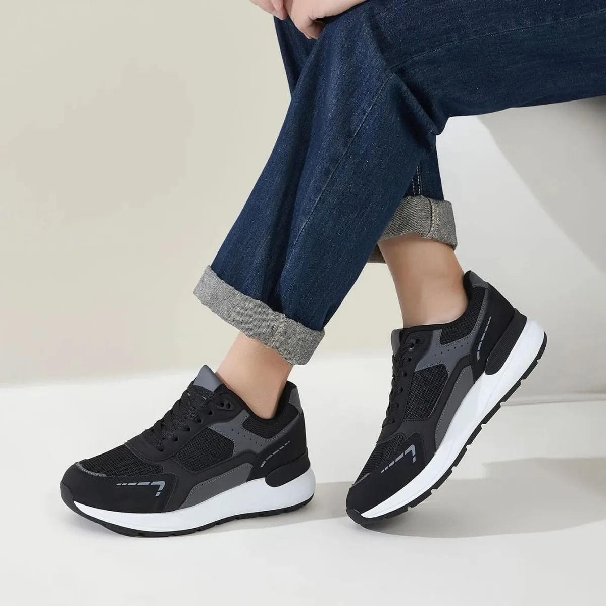Desai Men's 2026 Autumn Retro Running PU Leather Mesh Sneakers Comfort Lace-up For Daily Commute Outdoor Casual Sneakers Wear