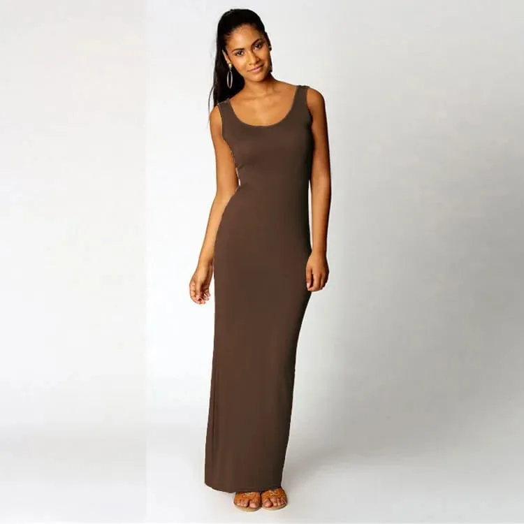 Women‘s Maxi Dress Sleeveless Bodycon Long Dress Elegant Casual Homewear Spring Summer Cool Solid-Color Dress