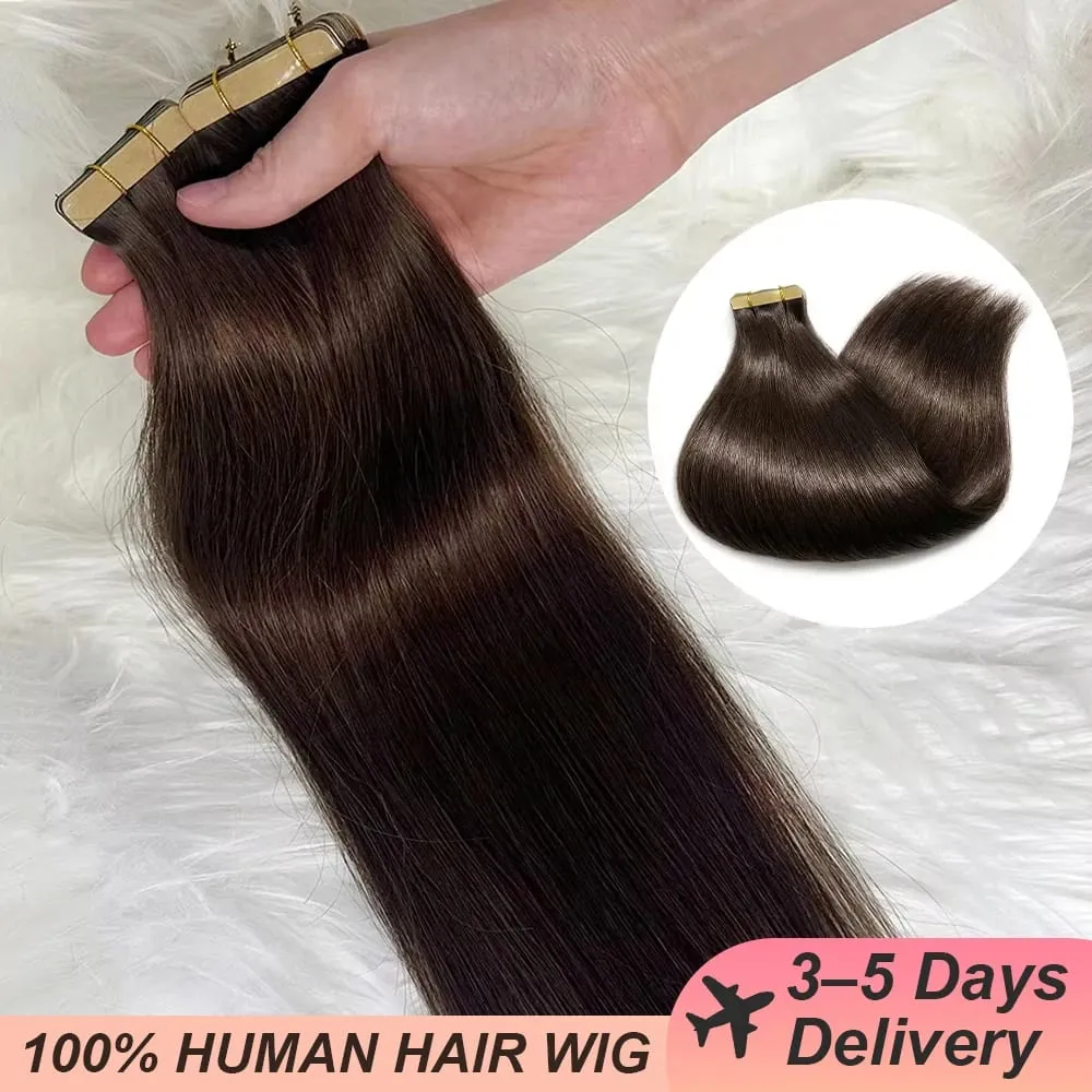 16A Tape In Human Hair Extension Straight Brown 4A# Seamless Invisible Skin Adhesive Colored Raw Virgin Tape In Hair Extensions 84 Pcs-200g 16 18 20 22 Inch