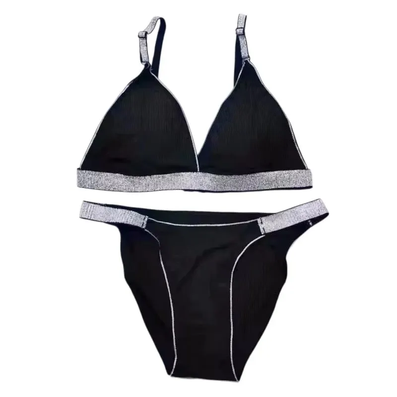 Γυναικείο Σετ σουτιέν και εσώρουχα Wirefree Bralette με επένδυση Σλιπ μπικίνι χαμηλού ύψους Σέξι σετ εσωρούχων Μαλακά άνετα καθημερινά εσώρουχα