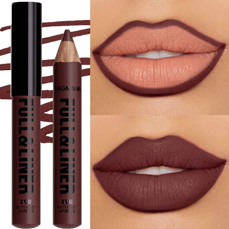 Vandtæt mat lipliner blyant Brun konturfarvet læbestift pen Langtidsholdbar 12 farve træ læbe liner blyant fuldlæbe makeup — image 16