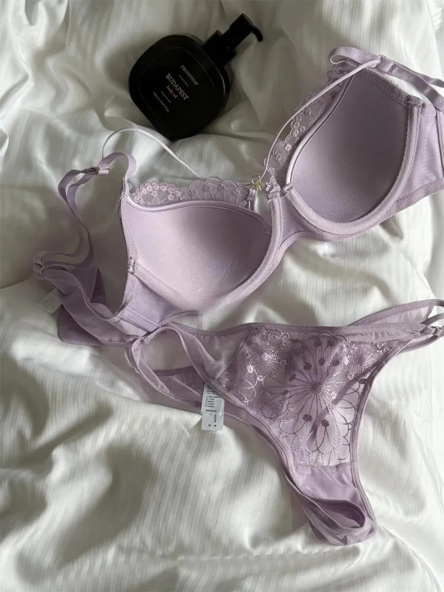 Purple niche lingerie gathered glossy bra anti-sagging gathered top support large size bra set women underwear