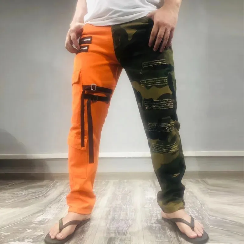 שחור רשת מטען ג'ינס גברים היפ הופ פאנק Goth Techwear אופנה גברים מכנסיים ג'ינס קרועים בסגנון מועדון לילה סקיני ג'ין גבר מכנסיים