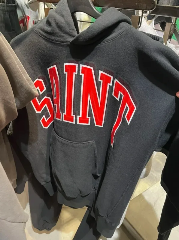 24FW SAINT Vintage Angel Printed Distressed Women Men Hooded Sweatshirt Hoodies Oversized Men Casual Cotton Pullover Hoodie