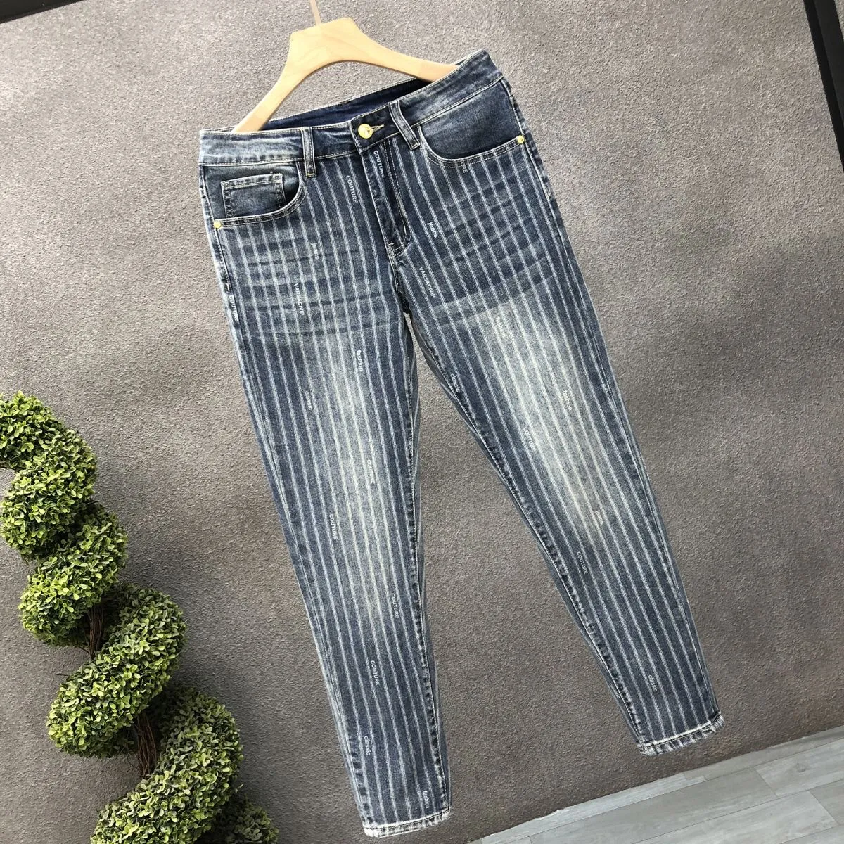 Autumn and Spring Fashion Trend Retro Sports Striped Straight Leg Jeans Men's Casual Comfortable Breathable High Quality Pants