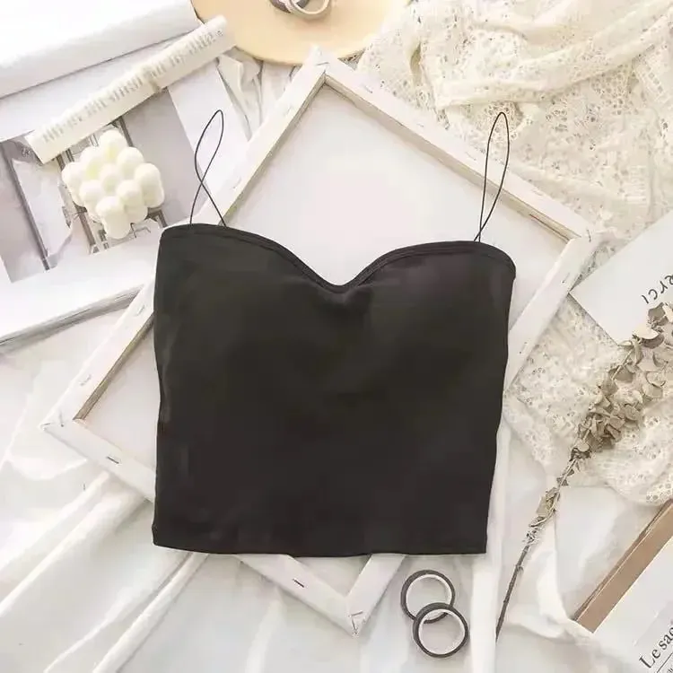 Atasan Vest Musim Panas Wanita Tanpa Lengan Kapas Atas Tiub Berbalut Tapak Rompi Atasan dengan Pad Payudara Atasan Anjal Lembut Yang Boleh Ditanggalkan Lancar