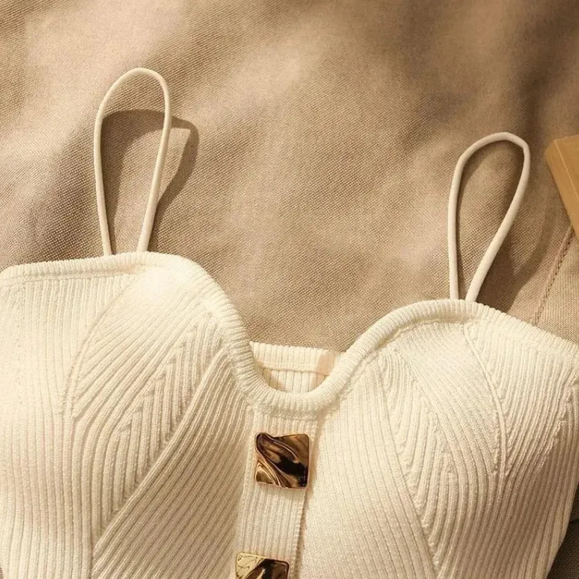 Summer Cross-Knit Suspender Women'S French Style Sexy Beauty Camisole Slim Fit Sleeveless T-Shirt No Chest Pad Short Tank Tops