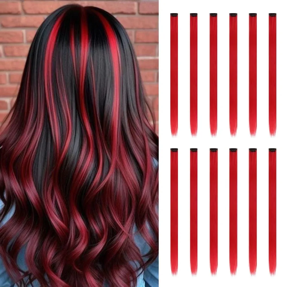 12Pcs 22 Inch Party Highlights Clip In Hair Extensions Straight for Women Multiple Colors Available Suitable for All Occasions