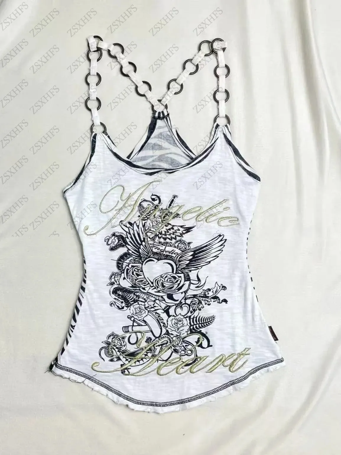 American Vintage Y2K Halter Crop Top Women Sleeveless Vest Punk Printed Casual Subculture Summer Slim Street Tank Tops