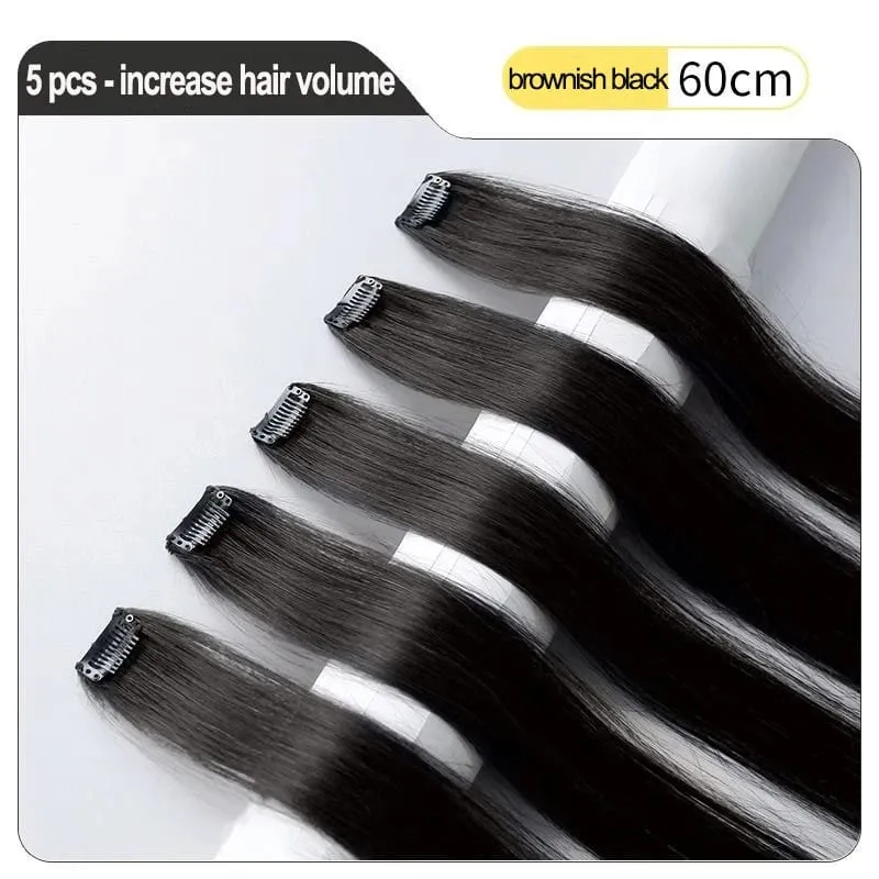 24'' 5Pcs Straight Synthetic Hair Pieces Clip In Hair Extensions Black Colored Hair Clips Women Halloween Cosplay Hairstyle