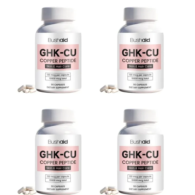 BushAid GHK-Cu Copper Peptide Capsules with Collagen Hyaluronic Acid Vitamin C Skin Firmness & Hair Growth Support 90 Count