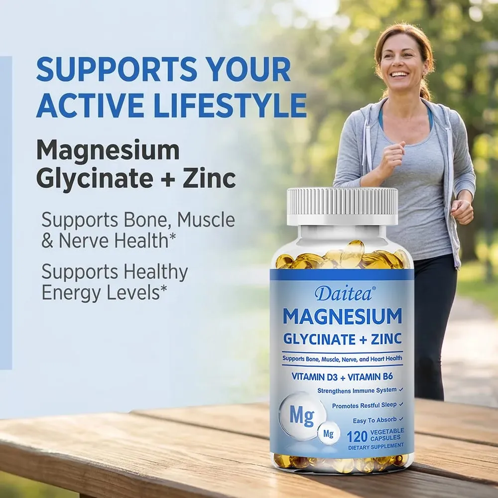 Magnesium Glycinate + Zinc - Improves Sleep Quality Promotes Cardiovascular Bone and Heart Health Promote Intestinal Digestion